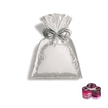 Imagem de Kit Saco Metalizado 75x120cm Com 10 Unidades E Fita Cetim 22mm X 50 Metros