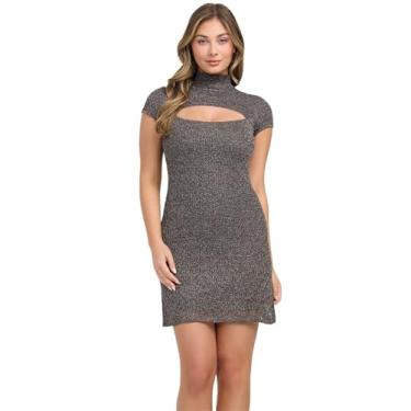 Imagem de GUESS Vestido feminino de renda de manga curta com gola redonda e costura aberta, Marrom real multi, P