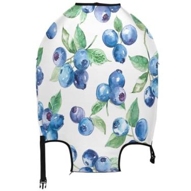 Imagem de Joisal Capa protetora de bagagem de desenho animado com folhas de mirtilo azul e verde, elástico, engraçado, essencial para férias, Desenho de folha de mirtilo azul verde, M, Fits 22-24 Inch Case