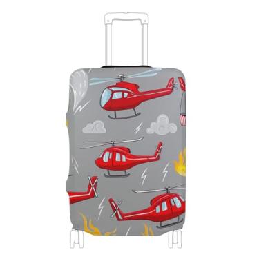Imagem de Joisal Capa protetora de bagagem cinza fogo vermelho helicópteros fofas capas de mala de viagem com estampa antiarranhões, P, serve para capa de 45 a 50 cm, Helicópteros vermelhos cinza fogo, XL 29-32