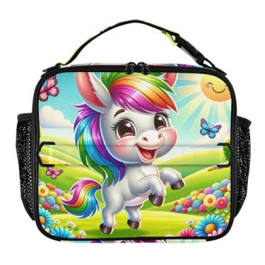 Imagem de Joisal Lancheira fofa hippie colorida de burro para mulheres, meninas, lancheira com alça de ombro masculina e infantil, lancheira para trabalho, escola, rosa, bolsa térmica divertida