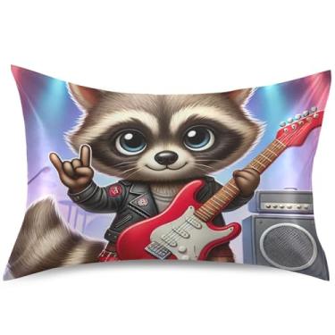 Imagem de Lindas capas de almofada de cetim de animais rochosos guaxinim para cabelo, lindas capas de travesseiro refrescante, capa de travesseiro padrão Queen King, tamanho Queen, 76 cm x 50 cm