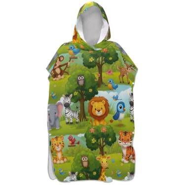 Imagem de Joisal Poncho de surfe para adultos trocador de roupão de praia com capuz toalha floral plus size homens mulheres poncho com capuz bonito desenho animado animais girafa
