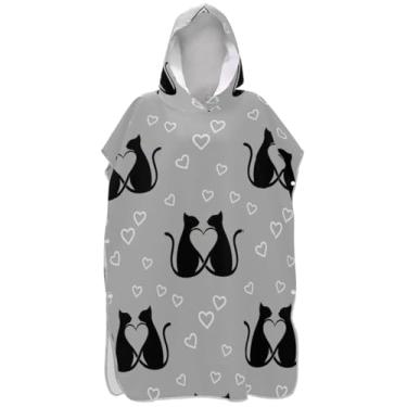 Imagem de Joisal Poncho de surf para adultos trocador com capuz toalha de praia com capuz gato leve preto cinza homens mulheres poncho com capuz