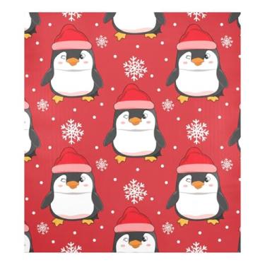 Imagem de Capa de ímã de geladeira vermelha pinguim flocos de neve para decoração de eletrodomésticos de cozinha 58 cm L x 66 cm A