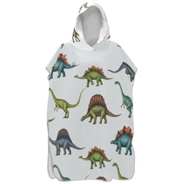 Imagem de Joisal Dinossauros Poncho de Surf Branco Trocador Adulto Reutilizável Feminino Ponchos com Capuz Toalha de Natação Bonito