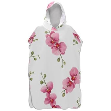 Imagem de Joisal Aquarela Rosa Orquídea Flores Surf Poncho Adultos Trocador Leve Homens Mulheres Poncho com Capuz Praia Moletom Toalha Natação