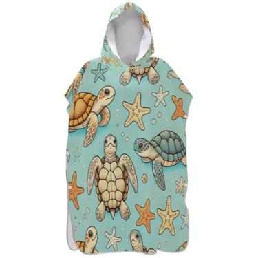 Imagem de Joisal Poncho de surf azul tartarugas florais para adultos trocador com capuz toalha de natação plus size homens mulheres poncho com capuz