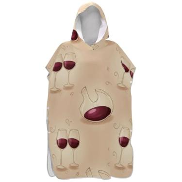 Imagem de Joisal Poncho de surf bege vinho tinto trocador para Adul Ponchos de praia leves para homens toalha floral com capuz de praia