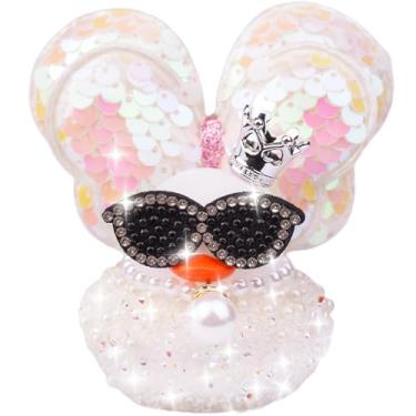 Imagem de CoFuBcad Ornamentos de carro de pato de borracha de diamante, acessórios de decoração de painel de carro de patos brilhantes com coroa, óculos de sol, asas de glitter, colar de pérolas, presentes