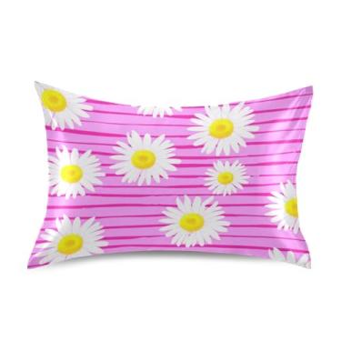 Imagem de Fronhas refrescantes engraçadas personalizadas King Queen padrão fronhas cetim confortável roupa de cama macia tamanho queen 76.2 cm x 50.8 cm Margaridas brancas rosa horizontal