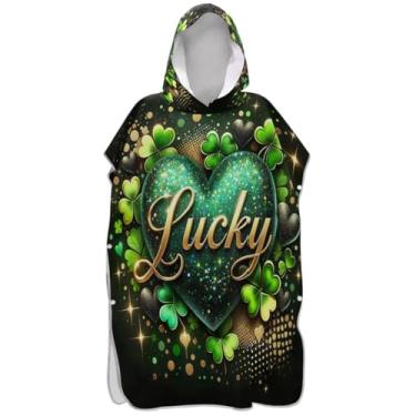 Imagem de Joisal Roupão reutilizável para adultos poncho de surfe praia moletom toalha natação coração verde desenho animado adulto ponchos para mulheres