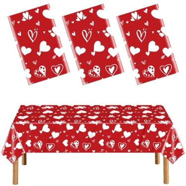 Imagem de CUUSNNY 3 peças de toalha de mesa de dia dos namorados retangular amor coração toalha de mesa plástico descartável capas de mesa para decoração de festa do dia dos namorados, decoração de piquenique e