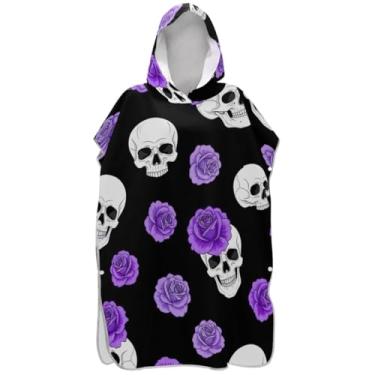 Imagem de Joisal Poncho de surfe vestível trocador roupão adulto praia moletom toalha natação crânio branco rosa preto homens mulheres poncho com capuz