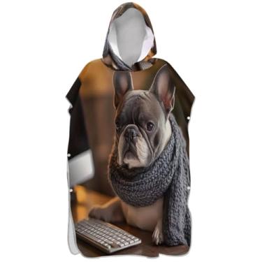 Imagem de Joisal Roupão de mudança para adultos, poncho de surfe, toalhas de banho com capuz, ponchos de praia vestíveis para homens, buldogue francês, legal, cão, animal