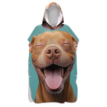 Imagem de TSENQUE Poncho de surfe para mudança de roupão de praia com capuz toalha floral vestível engraçado cachorro Pitbull impressão marrom poncho masculino com capuz