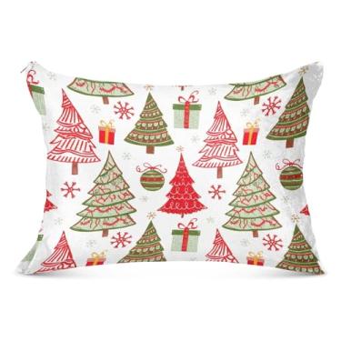 Imagem de Fronhas decorativas de árvores de Natal vermelhas e verdes com zíper padrão queen size fronhas fofas para sofá de cama de casa, tamanho king, 50,8 cm x 101,6 cm