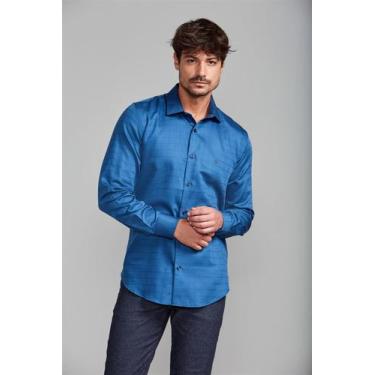 Imagem de Camisa Algodão Egípcio Slim Fit - Azul Médio - HIGHSTIL, Azul, 4