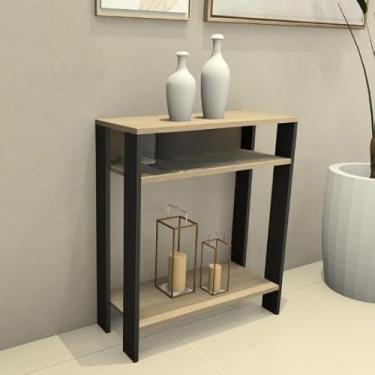 Imagem de Mesinha Aparador Moderna em MDF – Mesa de Apoio Estreita para Sala, Quarto e Escritório (PRETO E CARVALHO)