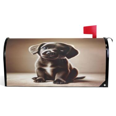 Imagem de TSENQUE Linda capa de caixa de correio decorativa para cachorrinho preto capa de caixa de correio de vinil magnético outono caixa de correio moderna decoração de jardim tamanho padrão 52,6 x 45,8 cm