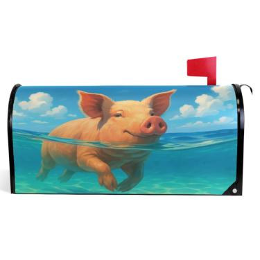 Imagem de TSENQUE Linda caixa de correio decorativa de água azul porco capas magnéticas de outono caixa de correio vinil decoração moderna caixa de correio tamanho padrão 52,6 x 45,8 cm