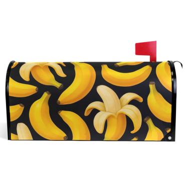 Imagem de TSENQUE Capas de caixa de correio magnéticas decorativas de outono envoltório de caixa de correio de vinil lindas bananas amarelas pretas à prova de intempéries decoração de caixa de correio de férias
