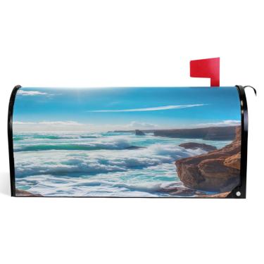 Imagem de TSENQUE Capas de caixa de correio magnéticas sazonais vibrantes praias tropicais outono caixa de correio vinil decoração moderna caixa de correio tamanho padrão 52,6 x 45,8 cm