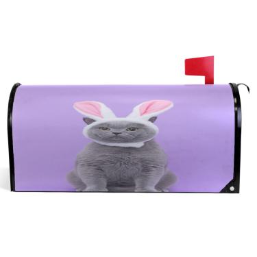 Imagem de TSENQUE Capas decorativas para caixa de correio magnética outono caixa de correio envoltório vinil Páscoa gato fofo roxo fazenda decoração caixa de correio exterior tamanho grande 64,5 x 52,8 cm