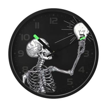 Imagem de SEHANY Relógio artístico de parede de caveira silencioso, sem tique-taque, relógio redondo operado por bateria, controle de som, luz noturna, relógios de parede para sala de estar, cozinha, quarto
