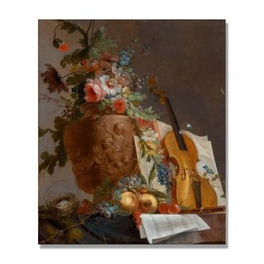 Imagem de NHLDZYH Flores clássicas ainda vida em tela retro buquê de flores pinturas estilo country decoração de parede para cozinha e sala de estar. B28. 30 x 36 cm apenas tela