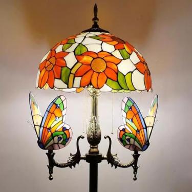 Imagem de Luminária de chão Tiffany com design natalino, decoração para casa, libélula, borboleta, rosa, uva e chapéu barroco [5 lâmpadas][40,6 cm L x 165 cm A] Luminária de leitura de vitral para sal