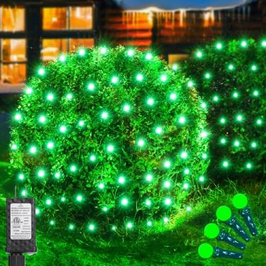 Imagem de Luzes de rede de LED, luzes de Natal, iluminação de rede de Natal verde para uso externo com mini globo de luz LED 1,5 m x 1,5 m, luz de rede de malha de fada interna para decoração de árvores de