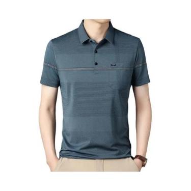 Imagem de Camisas polo coreanas para homens, camisas casuais de manga curta slim