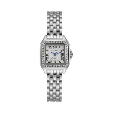 Imagem de Luxo strass relógios femininos moda quadrado quartzo relógio de pulso 