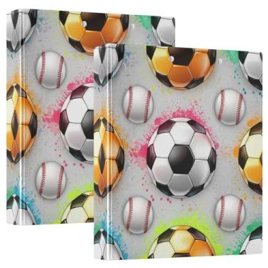 Imagem de Bolas de futebol personalizadas, cinza, 3 anéis, fichários de 3 cm, comporta 200 folhas, anel redondo fofo, fichário resistente, 31,5 x 27 x 6 cm, pacote com 2