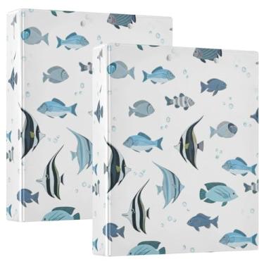 Imagem de Fichário com três anéis de peixe tropical, azul, cinza, 3,5 polegadas, comporta 200 folhas, lindo anel floral, redondo, fichário, 31,5 x 27 x 6 cm, 1 pacote