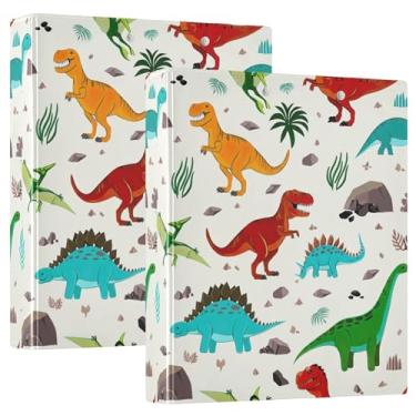 Imagem de Fichários de plantas brancas de dinossauros coloridos personalizados de 3 cm com 3 argolas, 200 folhas, fichário de receita de anel redondo, 31,5 x 27 x 6 cm, pacote com 2
