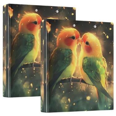 Imagem de Fichários românticos Lovebirds Golden Glow de 3,8 cm, 3 anéis, 200 folhas, lindos cadernos, anel redondo, fichário resistente, 31,5 x 27 x 6 cm, pacote com 2