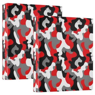 Imagem de Fichários de três anéis vermelhos camuflados personalizados de 3 cm, 200 folhas, 3 pastas de anéis, impressão de anel redondo, fichário resistente, 31,5 x 27 x 6 cm, 1 pacote