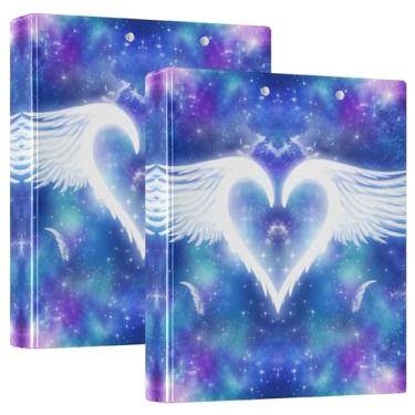 Imagem de Asa de anjo branca luminosa personalizada com 3 fichários com 3 anéis de 3 polegadas comporta 200 folhas, pastas, caderno, anel redondo, fichário resistente, 31,5 x 27 x 6 cm, pacote com 2