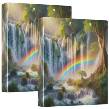 Imagem de Fichário Rainbow Waterfall Scene com 3 anéis de 3 cm, comporta 200 folhas, fichário fofo para prancheta, 31,5 x 27 x 6 cm, pacote com 2