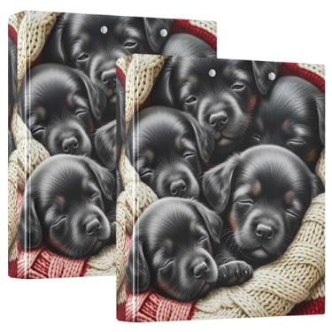 Imagem de Fichários personalizados adoráveis para cachorros pretos de 3,8 cm, 3 anéis, 200 folhas, pastas, anel redondo, 31,5 x 27 x 6 cm, 1 pacote
