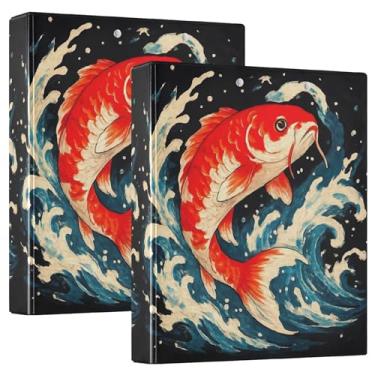 Imagem de Fichários de 3 anéis personalizados de peixe Koi vermelho e branco, 3 polegadas, comporta 200 folhas, portfólio, impressão, anel redondo, fichário de escritório, 31,5 x 27 x 6 cm, 1 pacote