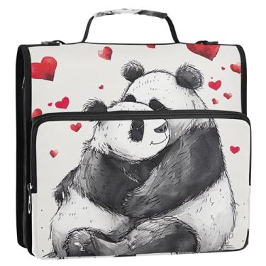 Imagem de Cute Pandas Hearts Love 1 1/2 polegada 3 fichários anel D fichário organizador fichário fichário com alça bolsa de ensino médio portfólio e estojo suporte de pasta de anel