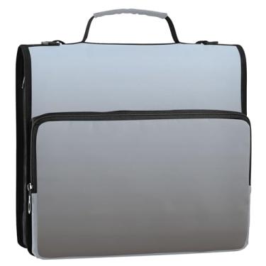 Imagem de Elegante fichário azul ferro cinza gradiente organizador com zíper 3 fichários anel D 3 cm bolsa escolar com alça de ombro, vários bolsos, pasta grande para portfólio