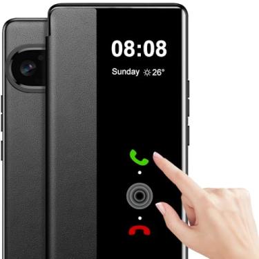 Imagem de Capa flip de couro transparente para Google Pixel 9 Pro XL [janela sensível ao toque] para Google Pixel 9 Pro XL 5G capa de telefone janela inteligente capa protetora à prova de choque com visão clara