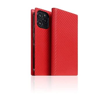 Imagem de SLG Capa carteira de couro compatível com iPhone 14 Pro, D+ Italian Carbon Leather Diary Flip Cover porta-cartões com caixa de presente, feita à mão e projetada para iPhone 14 Pro (vermelha)