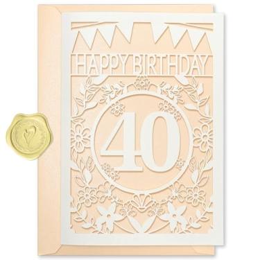 Imagem de Cartão de feliz aniversário - Cartão de felicitações de papel cortado a laser para 40º 50º 60º 70º aniversário, lembrança de presente bonito e exclusivo para mulheres, perfeito para amiga, neta, filha