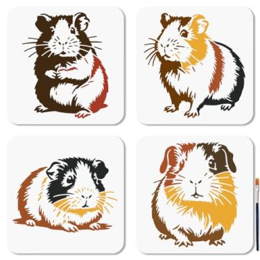 Imagem de MAYJOYDIY 4 peças de estêncil de porquinho-da-índia bonito estêncil de pintura de animais 2,8 x 19,8 cm modelo realista de desenho de porquinho-da-índia com pincel de pintura para artesanato na janela