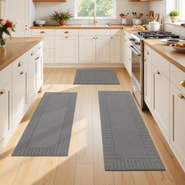 Imagem de Pauwer Tapetes de cozinha para chão, conjunto de 3 peças, antiderrapantes, tapetes de cozinha, laváveis, fazenda, cozinha, tapete grosso e longo, tapete para corredor, entrada, lavanderia, banheiro